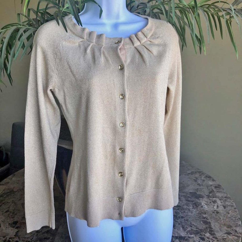 New York & Company Metallic Gold Cardigan